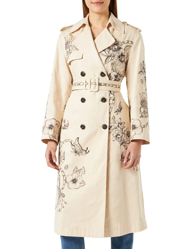 Pinko Women's Inning 6 Cappotto Panno Double Trench Coat, Dz5_Burro/Nero, 36