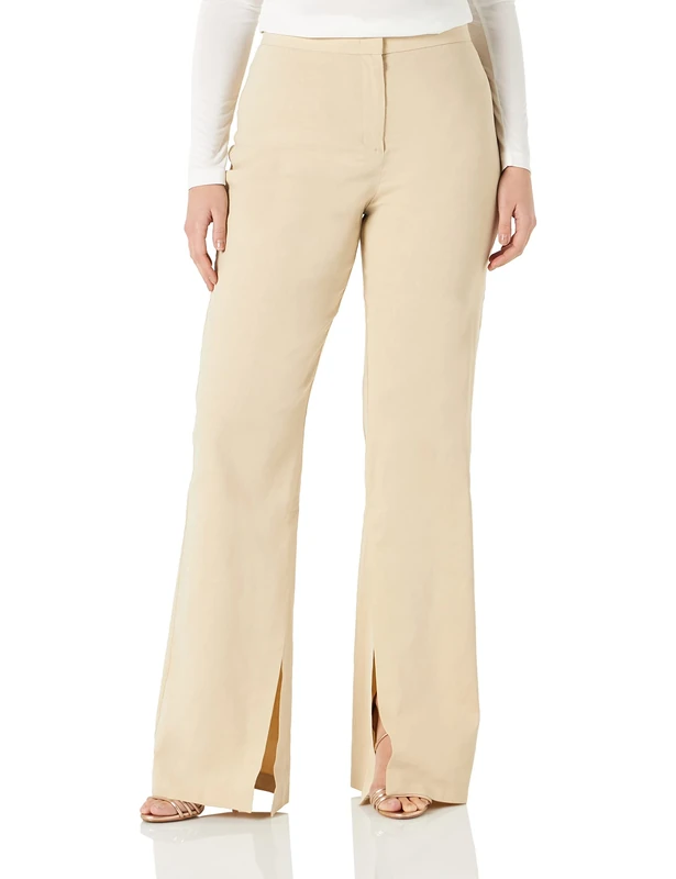 Pinko Women's Pensive Trousers Linen Stre Pants, C28_Beige Almond Glass UK XL