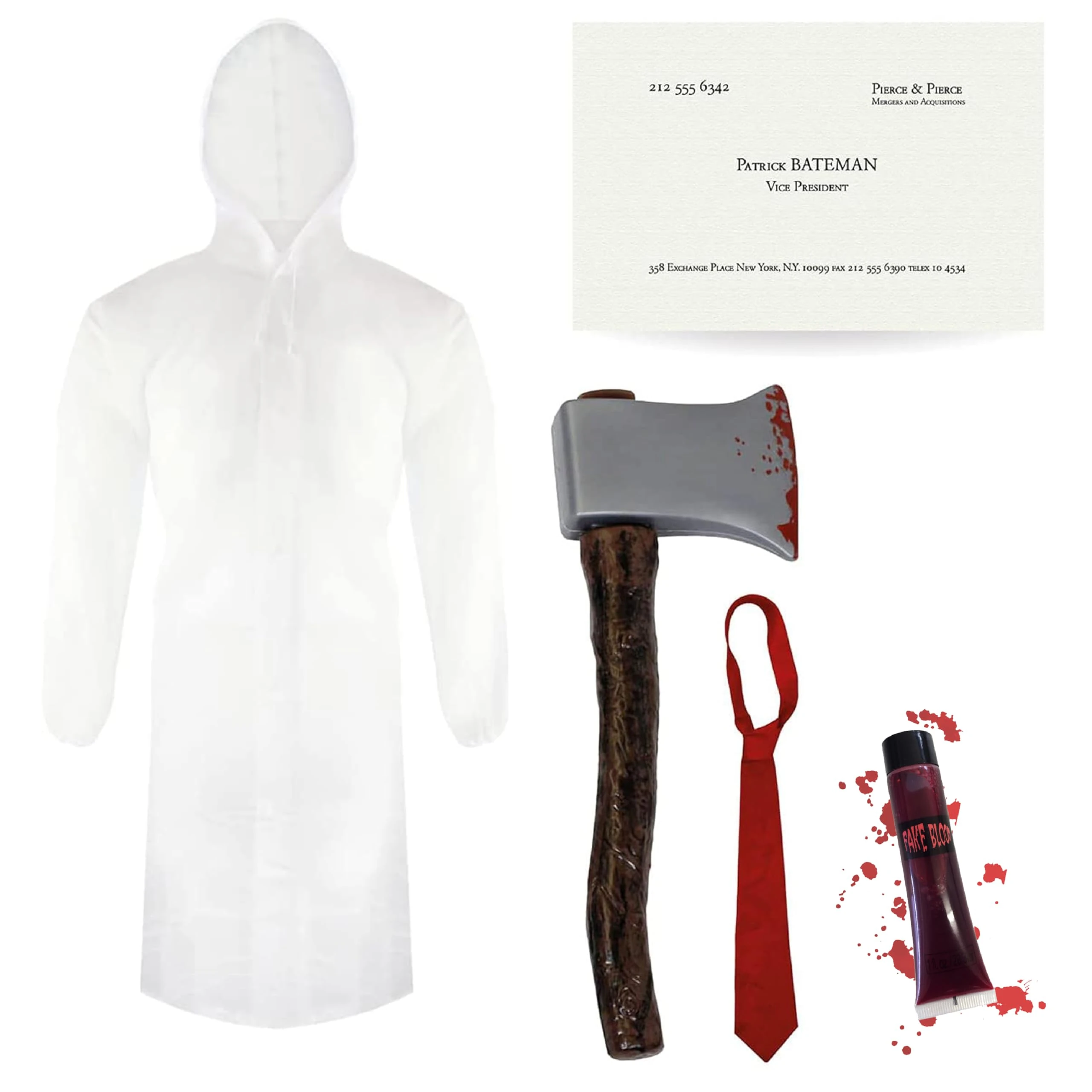 Adults Psycho Costume - Standard - Transparent Raincoat, Red Tie, Fake Axe, Business Card and Fake Blood - Mens Psycho American TV Film Character Halloween Fancy Dress Costume