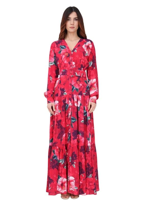 Pinko Women's COSTANTINO Abito Crepe DE Chin Dress, YN3_Mult.Fuxia/ROSA, 42