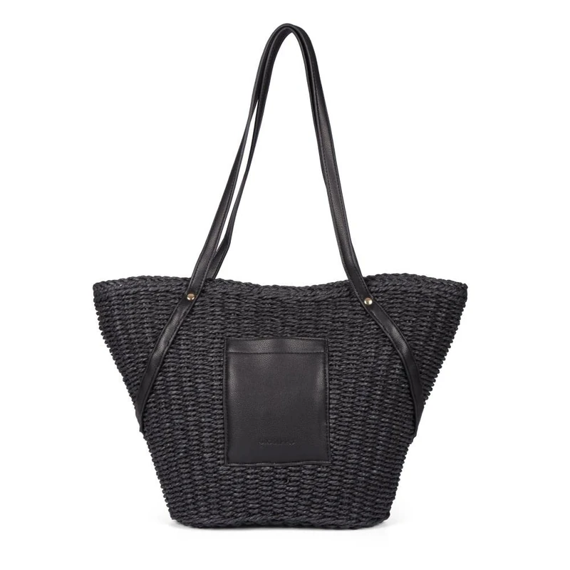 GIOSEPPO Black Raffia Basket for Women Rialma, Black/White, 46 x 28,5 x12,5