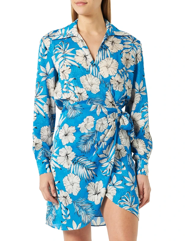 Pinko Women's Enabled Jaquard Print Dress Casual, TBN_Turquoise/Butter/Black, 20