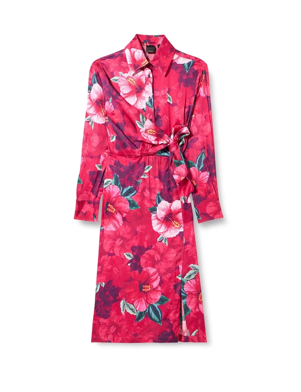 Pinko Women's Knotted Hi Print Satin Dress Casual, Yn3_Mult.Fuxia/Squad, 8