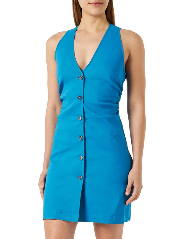 Pinko Women's Reliable Stretch Linen Dress Casual, F71_blu Directory, 8