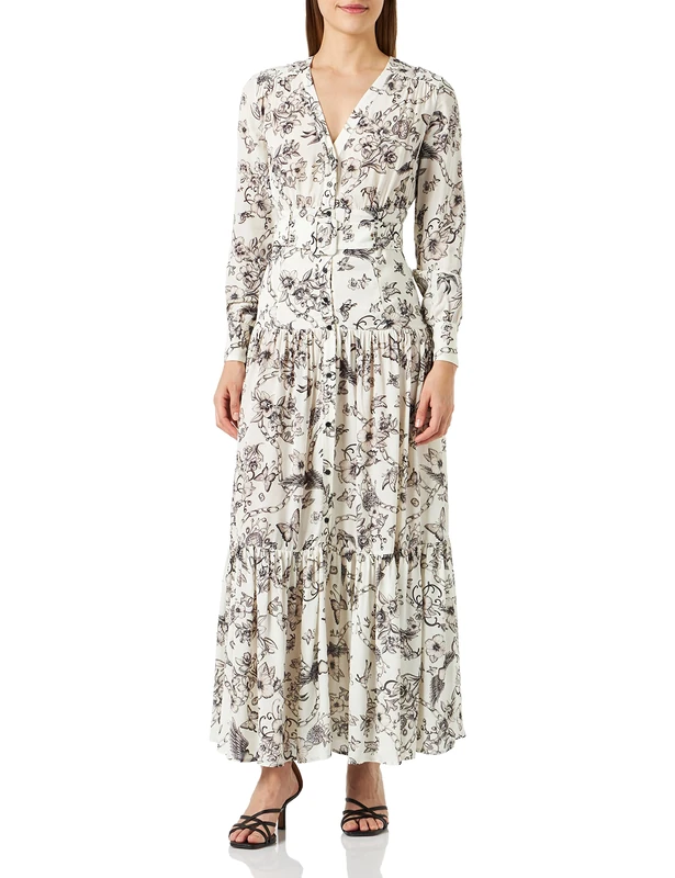 Pinko Women's Constantine Crepe De Chin Dress, Dz5_Butter/Black, UK 10