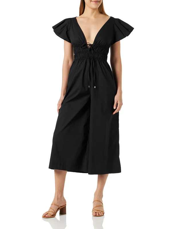 Pinko Women's Tested Overalls Poplin Casual Dress, Z99_Black Limousine, UK 10