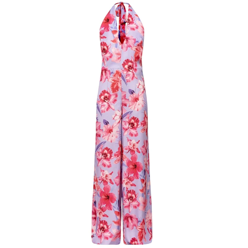 Pinko Women's Tragic Flower Print Satin Jumpsuit Casual Night Out Dress, Ynb_Lilac/Rose Ch/Fuchsia, 20