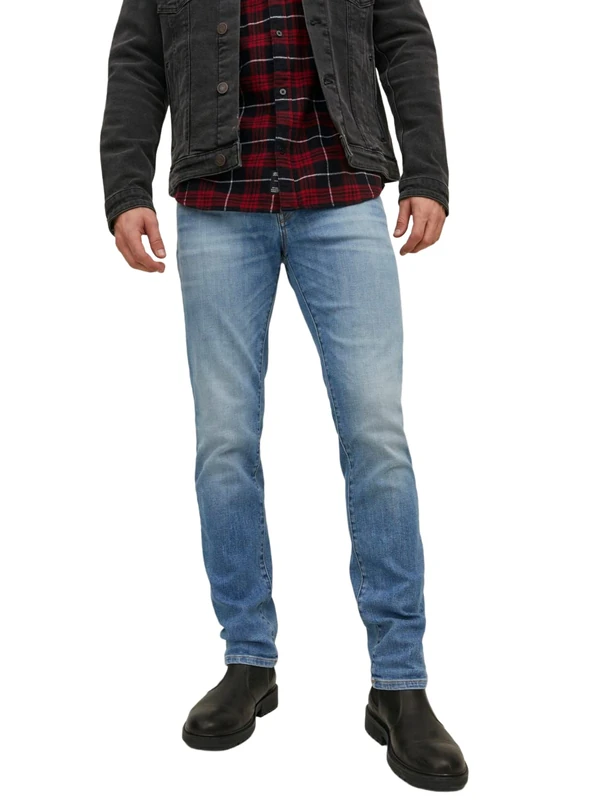 JACK & JONES Male Slim Fit Straight Leg Jjitim JJDAVIS JJ 074 NOOS Slim Fit with Straight Leg Blue Denim - Image 1