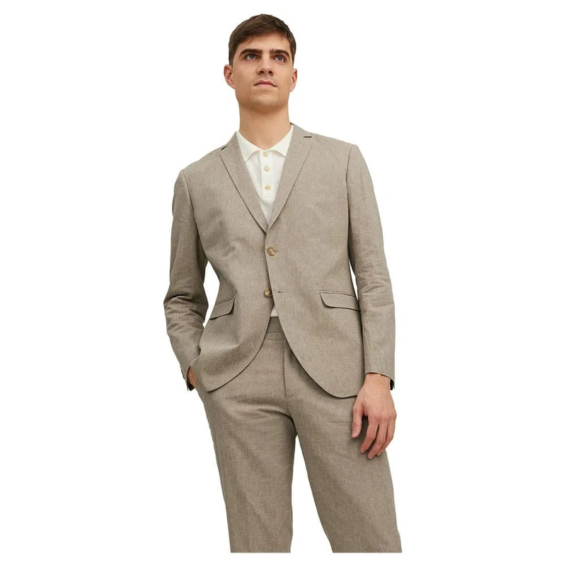 JACK & JONES Men's Jprriviera Linen Blazer Slim Fit Sn Suit Jacket, Beige/Fit: Slim fit, 46R