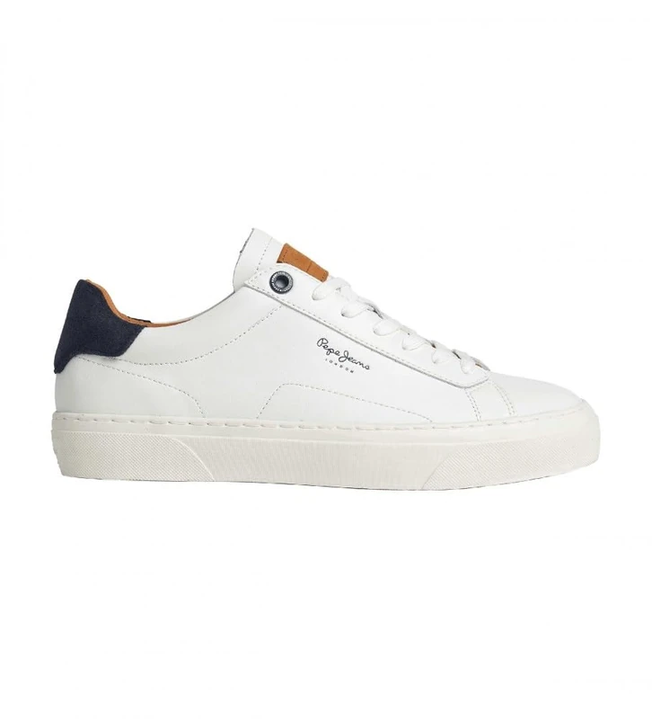 Pepe Jeans – Men's Yogi Original Sneakers – Low-Top – Leather Upper – Contrast Heel Tab – Lace-Up – Two-Tone Cupsole – White – 12
