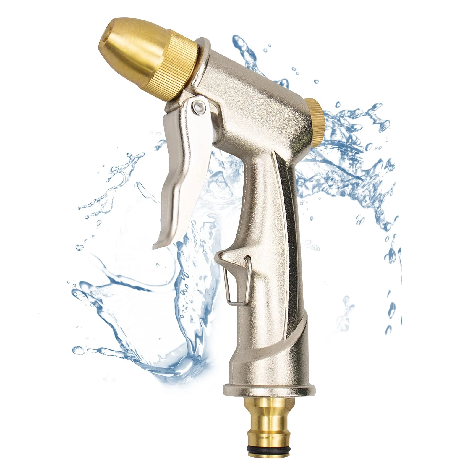 Garden Hose Spray Gun with Full Brass Nozzle 100% Heavy Duty Metal Water Gun Sprinkler High Pressure Water Hose Pipe Spray Gunzinc Metal Hand Watering Sprayer for Plants Watering, Car & Pet Washing