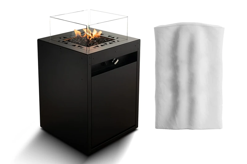 Planika Square Decorative Fire Pit for Garden with Protective Cover - Gas Operated in Black - Fireplace Patio Heater -, GO-SQ-00-K1 - Image 1