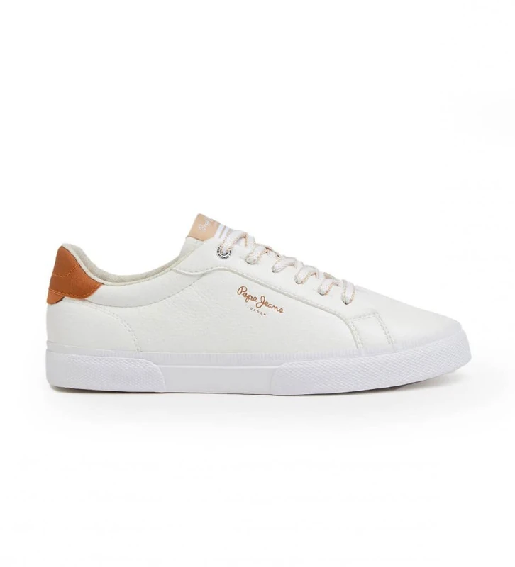 Pepe Jeans – Women's Kenton Max W Sneakers – Low-Top – Faux Leather Upper – Lace-Up – Contrast Heel Tab – Rubber Cupsole – White – 8