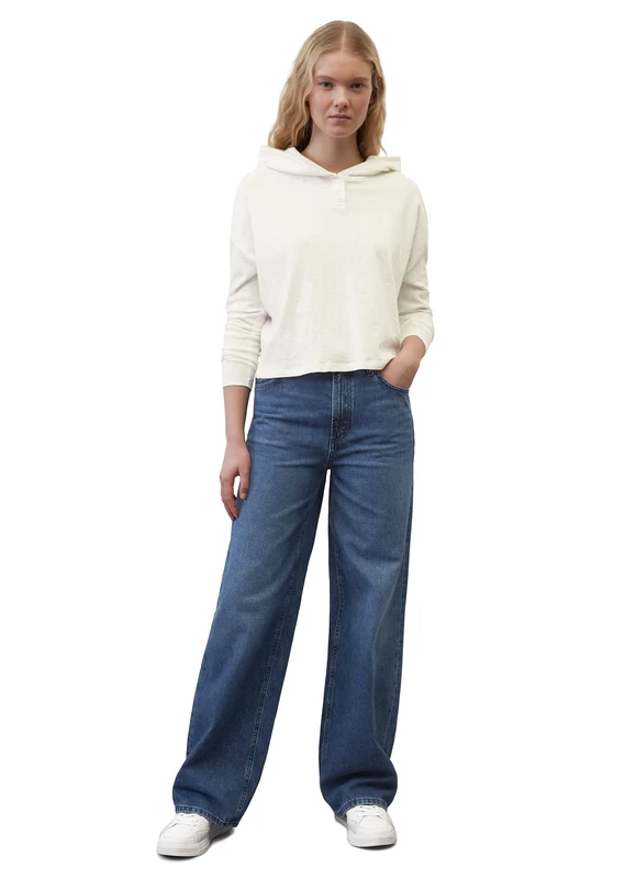 Marc OߴPolo Denim Women's Organic Cotton Long Sleeve Top with Hood, White (Scandinavian White), L