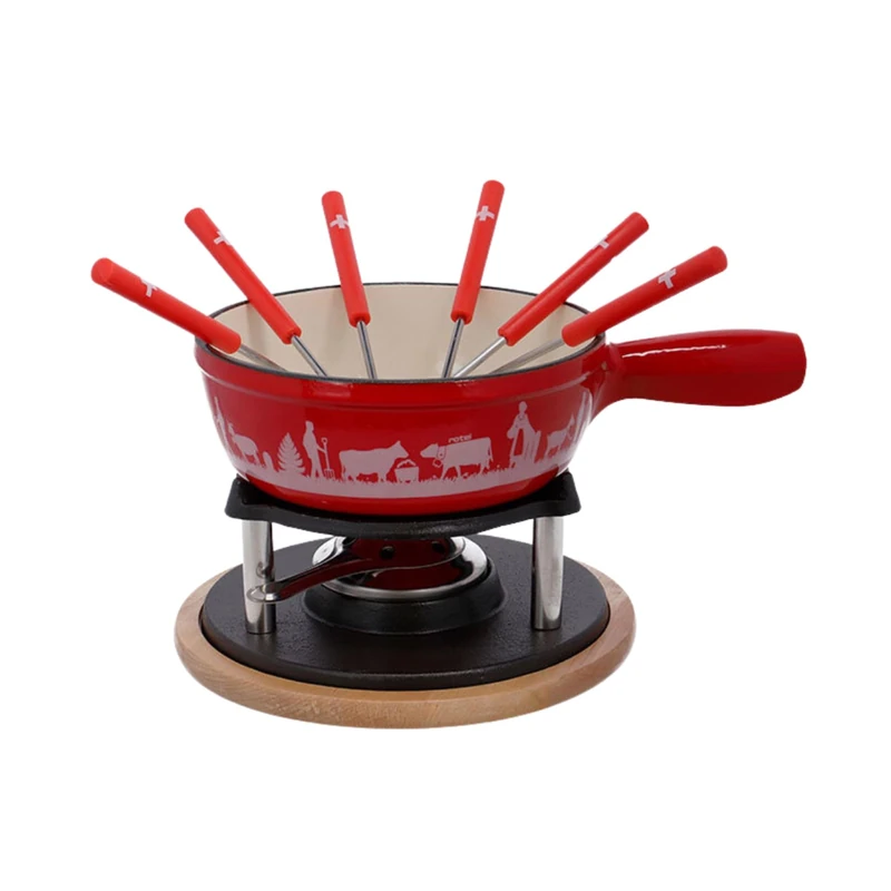 Rotel 1510150 Cheese Fondue Set, Traditional Swiss Fondue 2L, 6 People, Fondue Set, Cast Aluminium, Wood, Plastic, Enamel, 21 x 31 x 17.2 cm, Diameter 21 cm