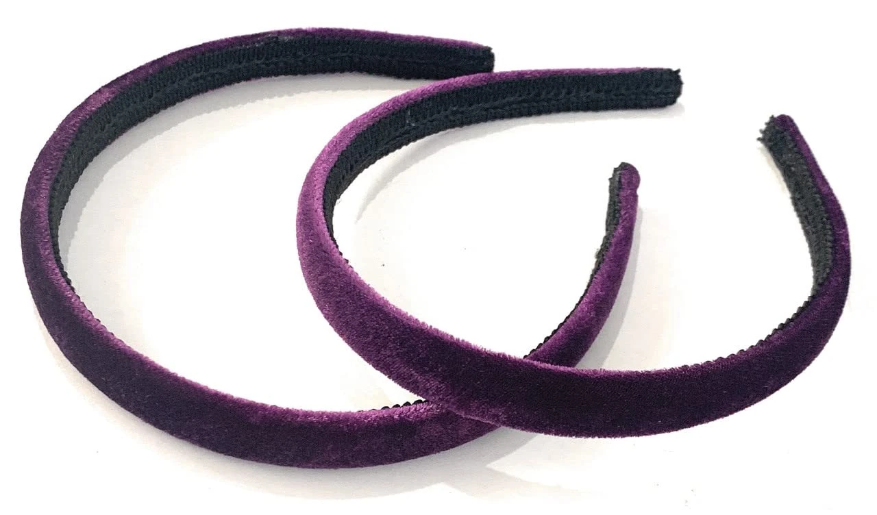 2 x Velvet Girls School Headband Alice band Hair Accessories - UK (Purple)