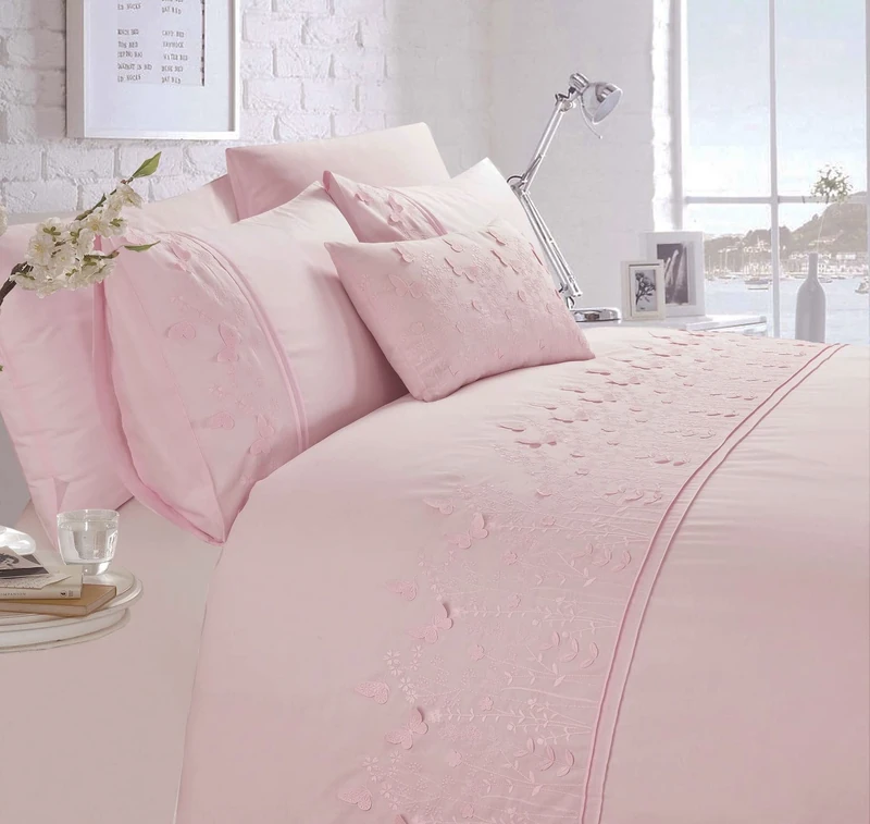 Rapport Home Luxury Embroidered Papillon Pink Kingsize Duvet Cover Set