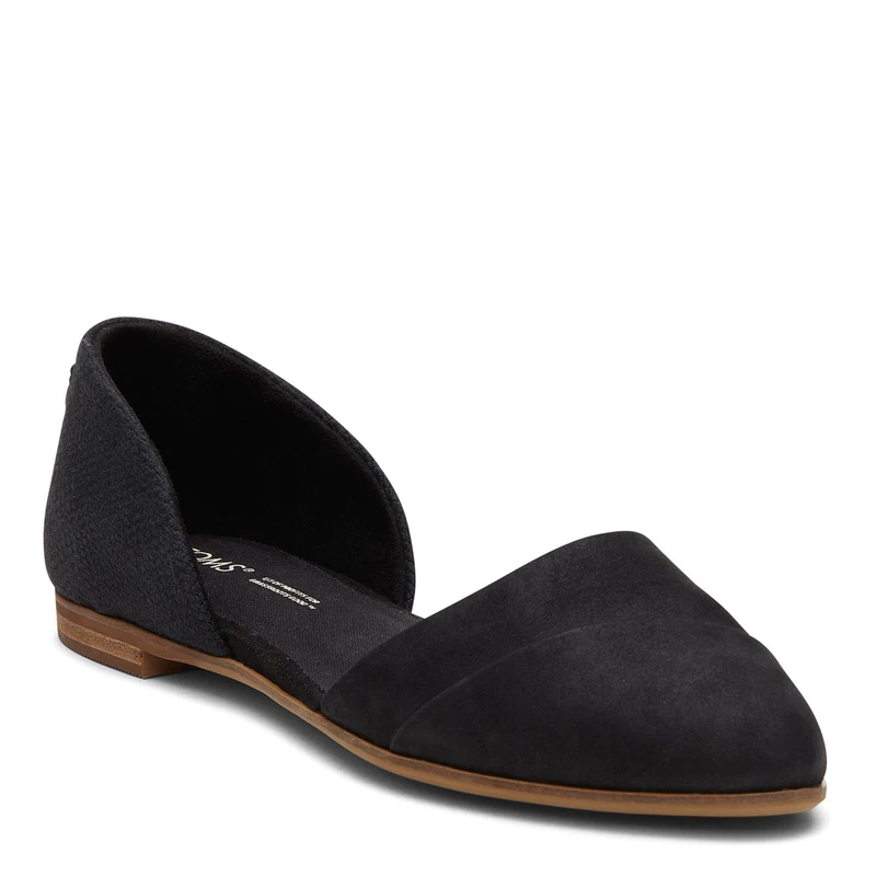 TOMS Women's Jutti D'Orsay Leather Basket Weave Flat, Black, 3.5 UK