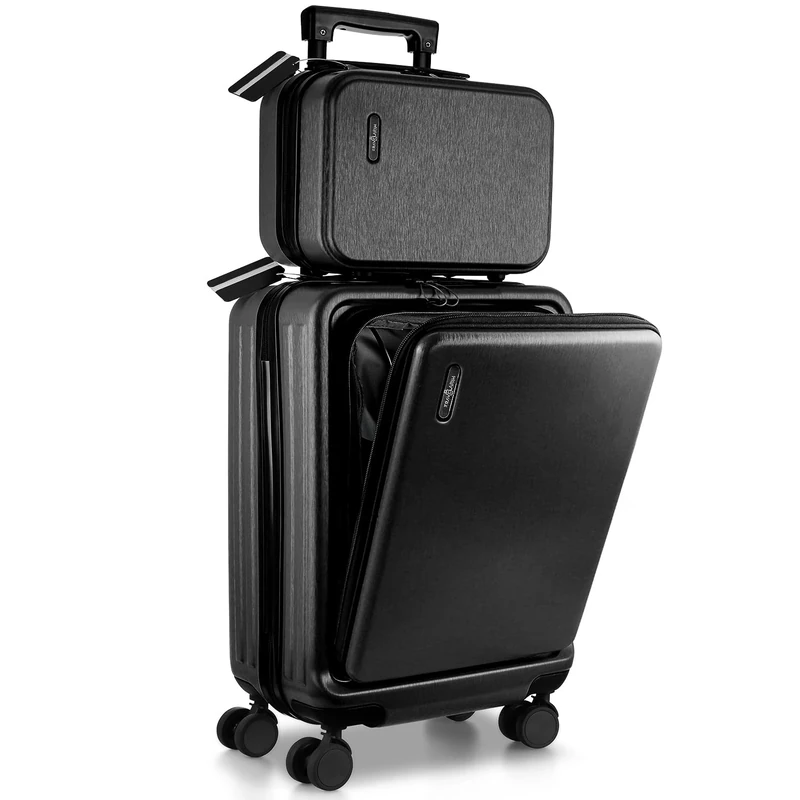 TRAVELARIM 22 Inch Carry On Luggage 22x14x9 Airline Approved, Carry On Suitcase with Wheels, Hard-Shell Carry-on Luggage, Durable Luggage Carry On, Black Small Suitcase with Cosmetic Carry On Bag