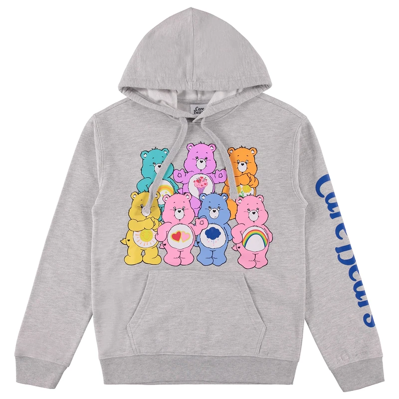 Care Bears Ladies Hoodie Sweatshirt - Ladies Classic Clothing - Cheer Friend Funshine Good Luck Hoodie Sweatshirt, Heather Grey, S