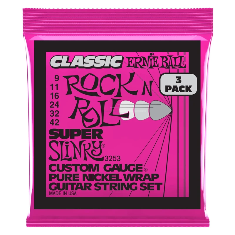 Ernie Ball Super Slinky Classic Rock Pure Nickel Strings 3-Pack 9-42