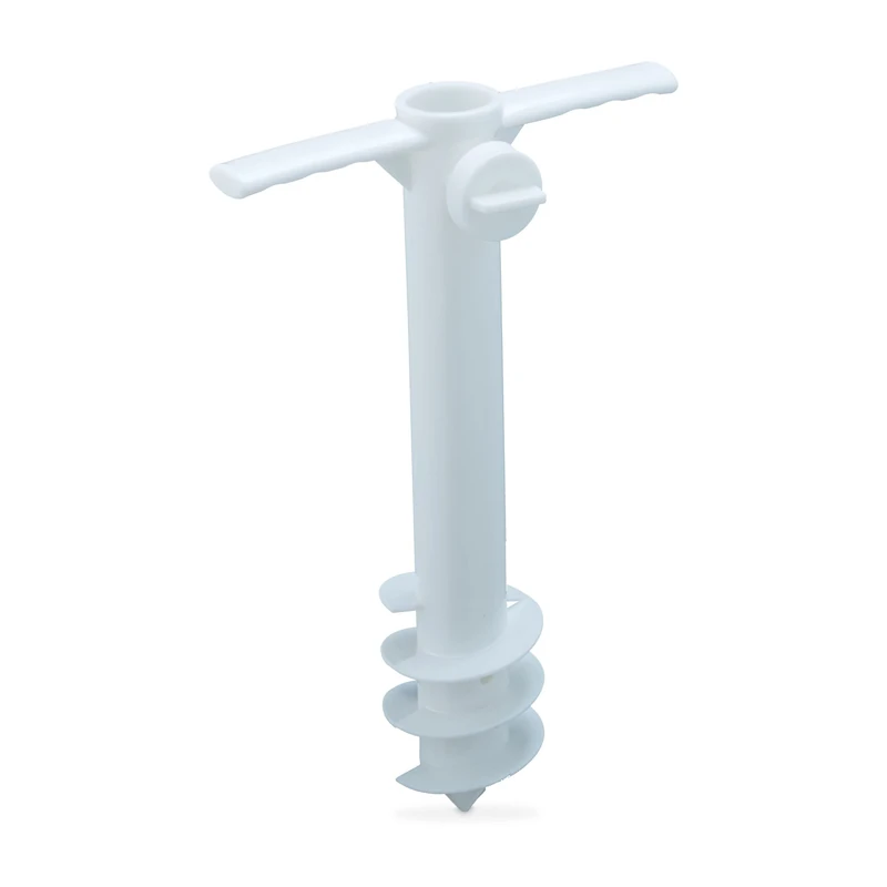 Relaxdays Parasol Screw with Handle, Meadow & Beach, Stable Fix, Spike for Twisting in, Plastic, 37.5x23.5 x7.5cm, White