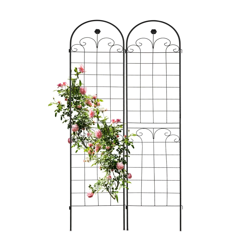 Relaxdays Garden Trellis, Set of 2, 180 x 50 cm, Metal, Support for Climbing Plants, Free-Standing, Rose Frame, Black