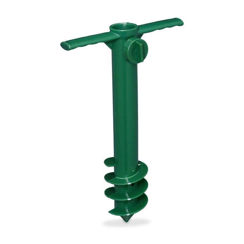 Relaxdays Parasol Screw with Handle, Meadow & Beach, Stable Fix, Spike for Twisting in, Plastic, 37.5x23.5 x7.5cm, Green