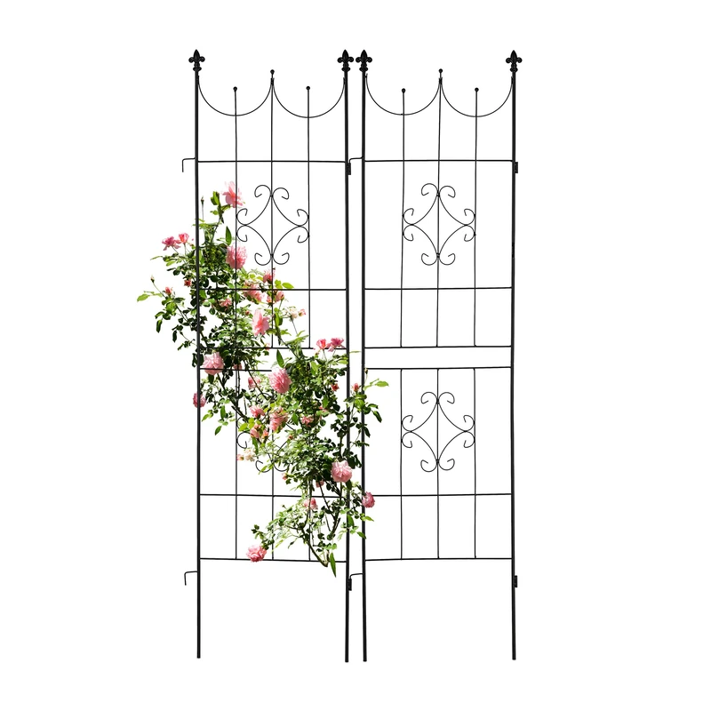 Relaxdays Garden Trellis, Set of 2, 183 x 46 cm, Metal, Support for Climbing Plants, Free-Standing, Rose Frame, Black