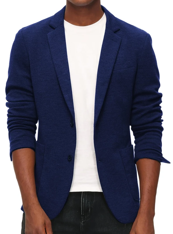 PJ PAUL JONES Men's Casual Knit Blazer Suit Jackets Two Button Lightweight Unlined Sport Coat, Royal Blue, M