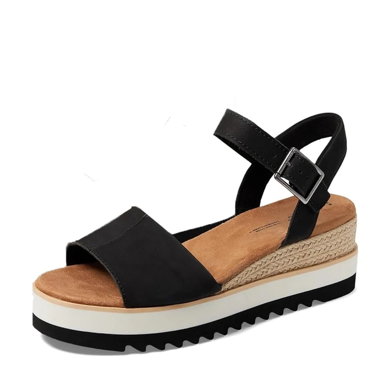 TOMS Women's Diana Sandal, Black Leather, 4.5