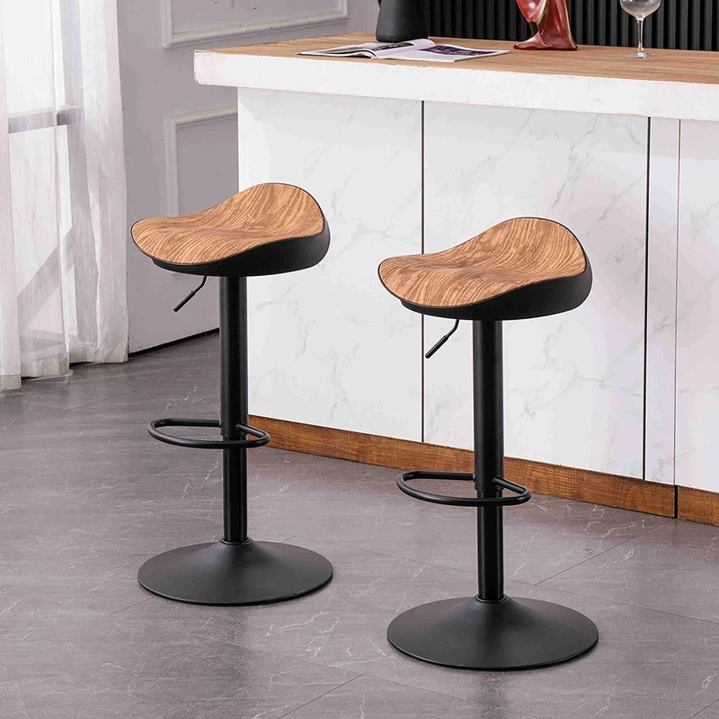 Kidol & Shellder Bar Stools Set of 2 360°Swivel and Height Adjustable Modern Kitchen Counter Hydraulic Armless Wood Grain