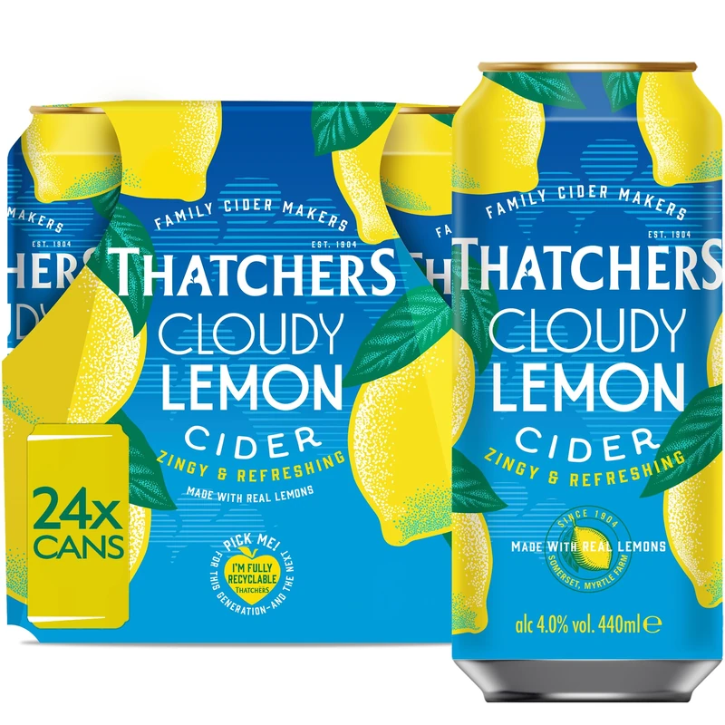 Thatchers Cloudy Lemon - 24 x 440ml Cans, Zingy, Tangy Fruit Cider with Lemon