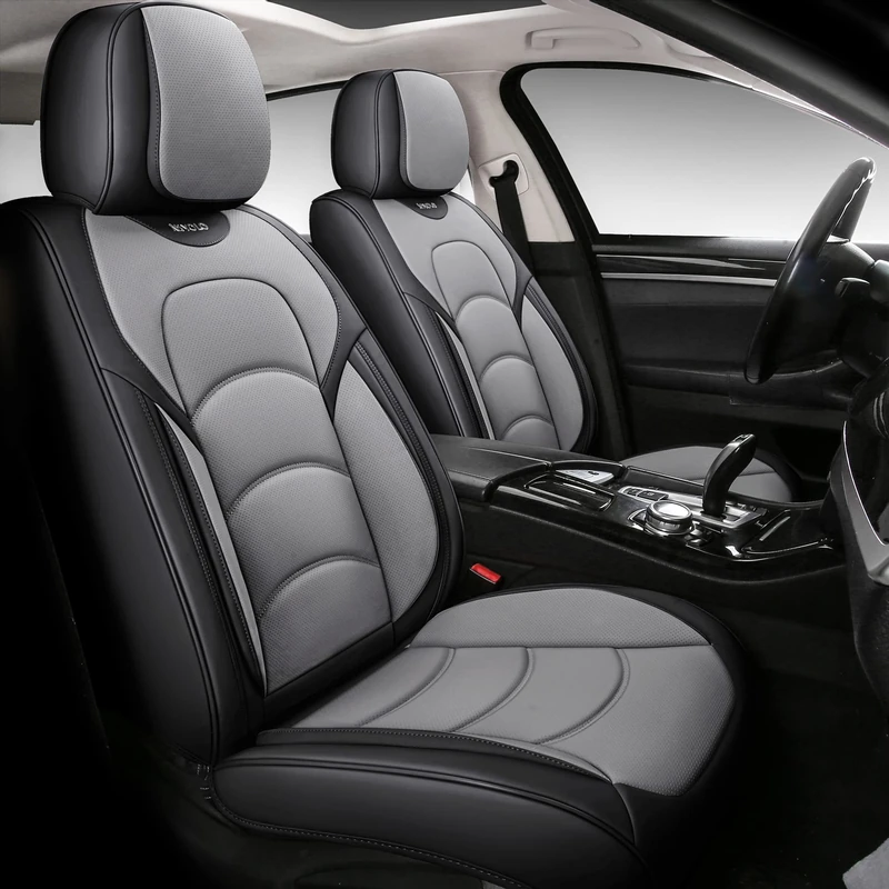 NS YOLO Full Coverage Car Seat Covers Universal Fit for Cars SUVs Pick-up Trucks with Waterproof Leatherette in Automotive Vehicle Interior Accessories (Grey, Full Set)