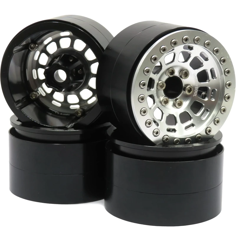 hobbysoul Wide 1.57'' (40mm) 2.2 Beadlock Wheels 122g/rim, 2.2 Wheels Silver Rims Fit RC Crawler Redcat Gen8 Everest gen 7 Pro/Axial SCX10 Capra Wraith RBX10 Ryft/Traxxas AMG 6x6 TRX4, (4-Pack)