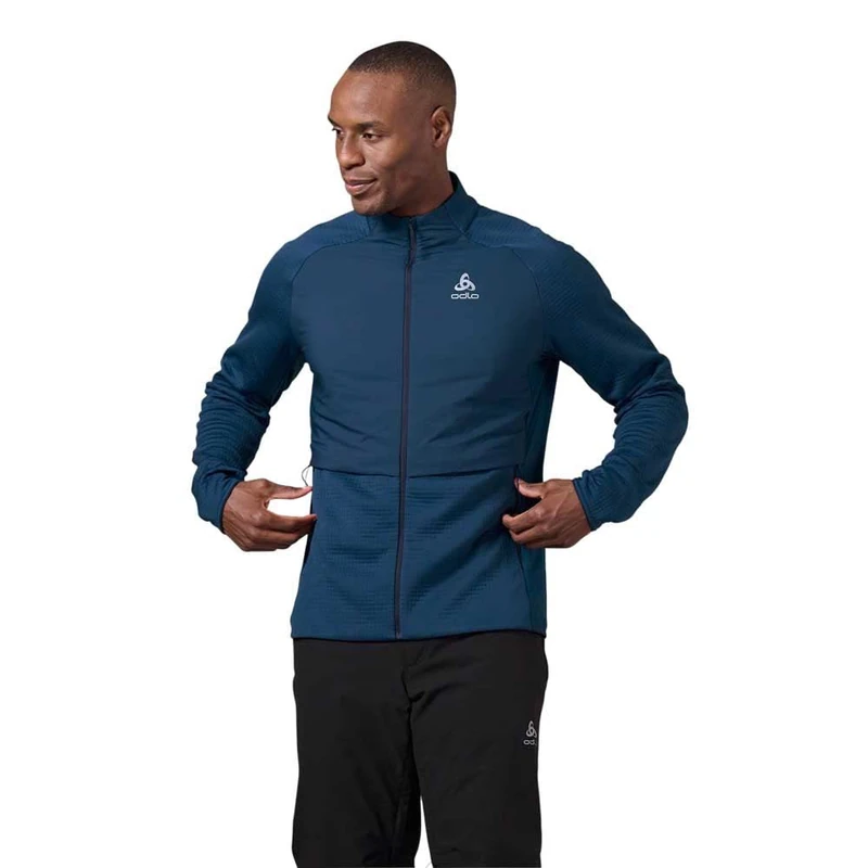 Odlo Men's Mid Layer Full Zip Sesvenna Hybrid S-thermic Midlayer, Blue Wing Teal, S