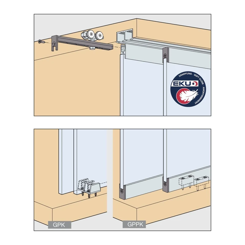 HAWA Clipo 36 GPPK is Sliding Door Fitting for 1 Sliding Glass Door (Inner Front) up to 36 kg