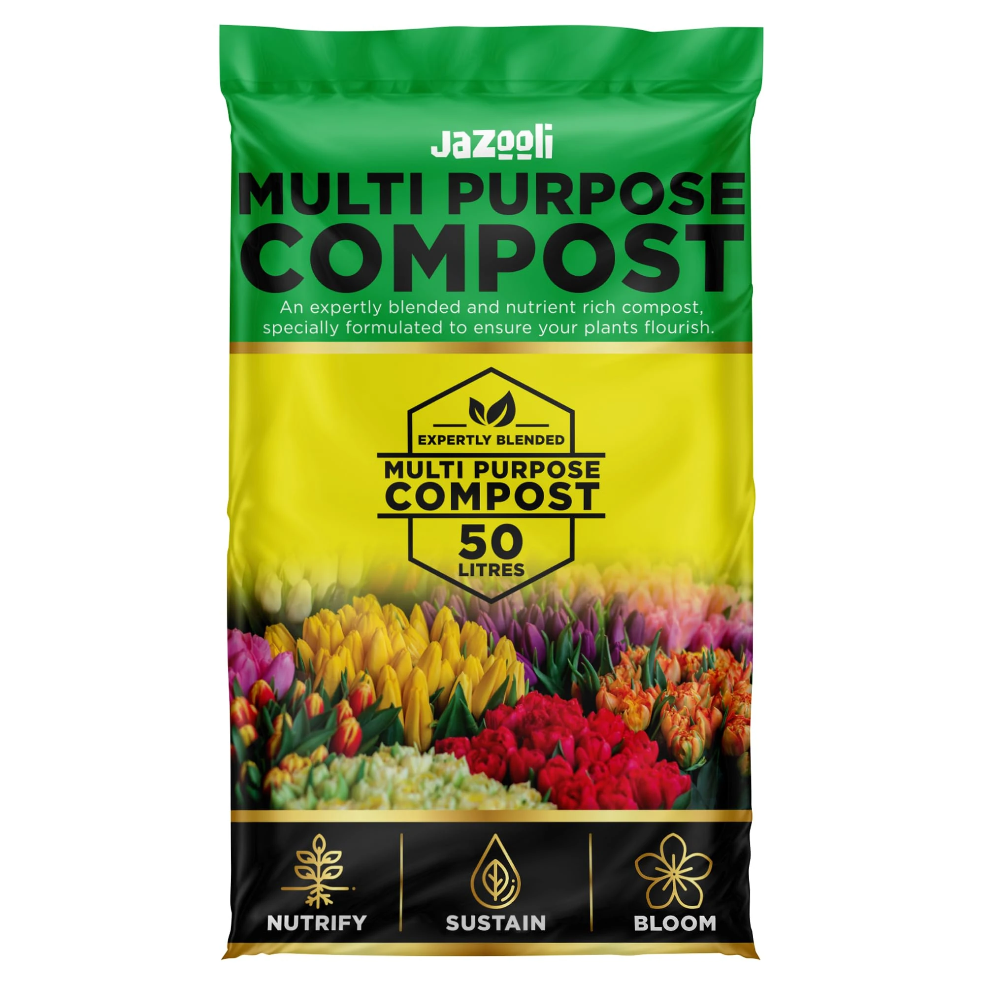 Jazooli 50L Multipurpose Compost Soil Bag - All Purpose Nutrient Rich Compost Mix for Potting, Seeds, Seedling, Outdoor Plant & Indoor Houseplant, Garden Growing - Eco-Friendly
