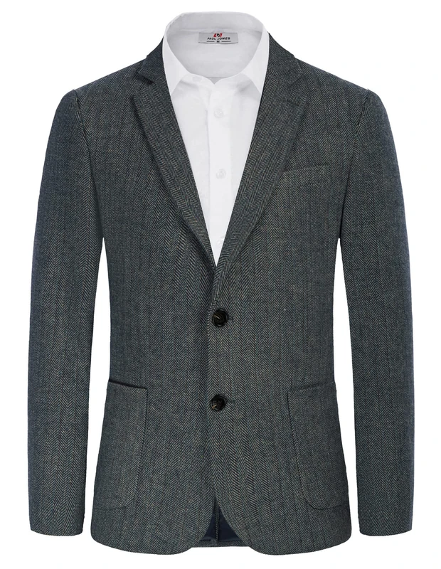 PJ PAUL JONES Herringbone Tweed Blazer British Wool Blend Sport Coat Jacket, Dark Bule-2, XXL