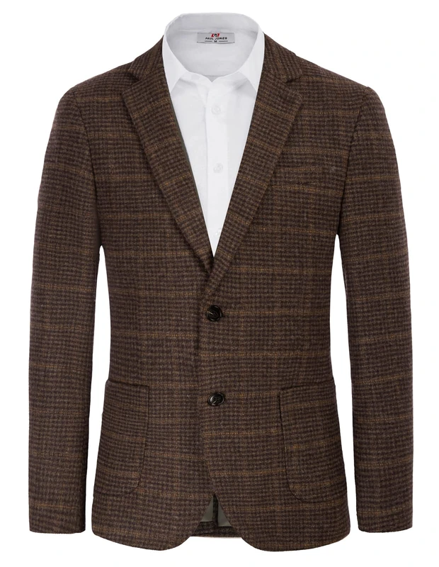 PJ PAUL JONES Men's Herringbone Tweed Blazer British Wool Blend Sport Coat Jacket, Wine Red, XL