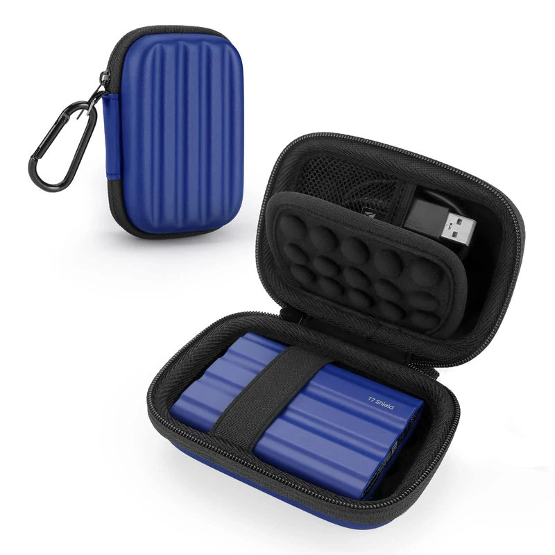 Yinke Carrying Case Compatible with Samsung T7 Shield/T7/T7 Touch Portable SSD USB 3.2 1TB, 2TB, 500GB, Hard EVA Portable Travel Storage Protective Cover (Blue)