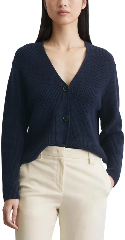Marc OߴPolo Women's Organic Cotton Cardigan with V-neck, Blue (Night Sky), XXL