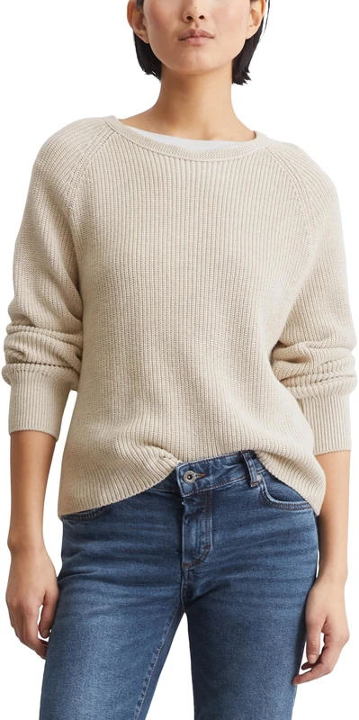 Marc OߴPolo Women's Organic Cotton Knitted Jumper with Round Neck, Off White (Sandy Melange), XL