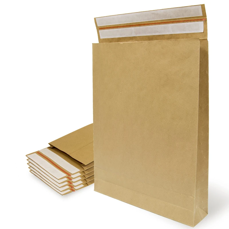 Kraft Paper Envelopes with Double Strip Silicone 3 Bellows for Shipping and Packaging, Paper Bags for Shipping Clothing, Accessories, Decoration or Gifts - Ofituria