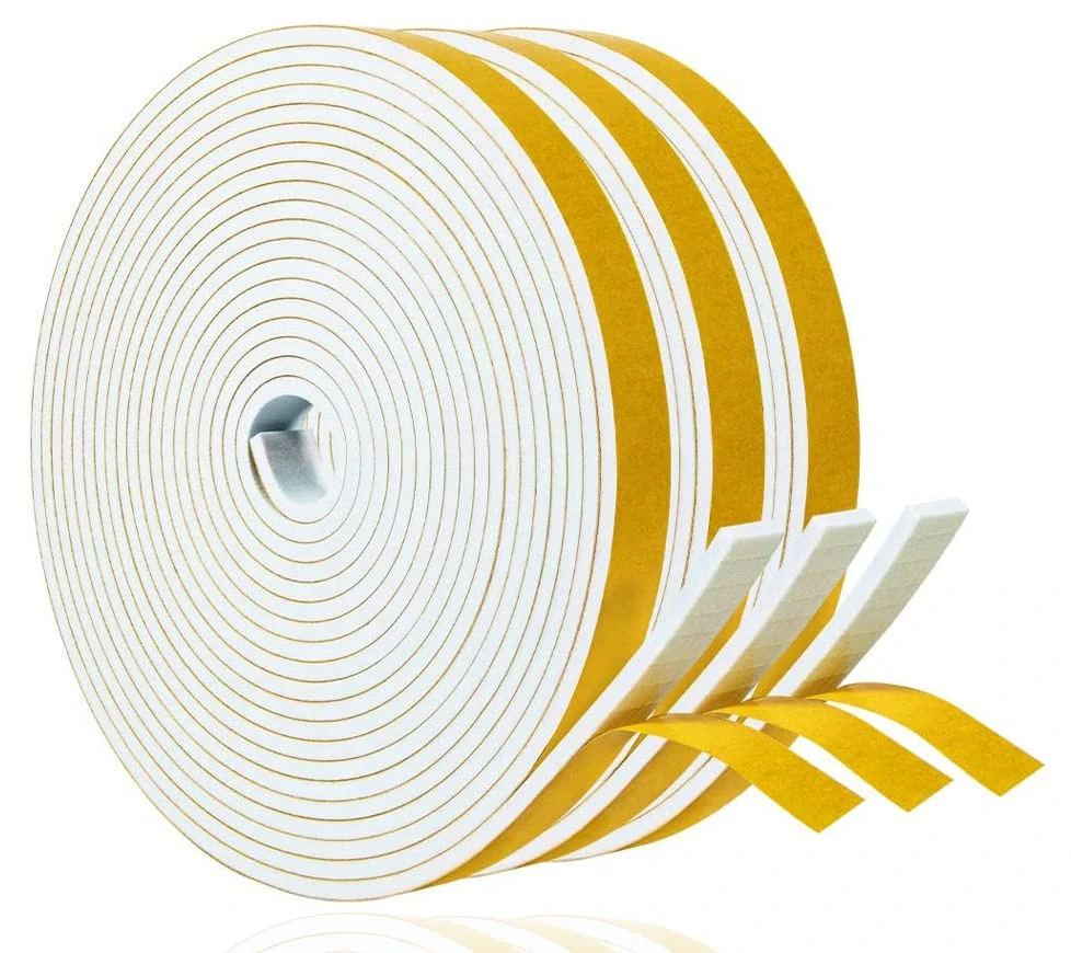 Adhesive Weather Stripping Foam Tape 12mm(W) x 3mm(T) Draught Excluder Tape for Door Window SoundProof Weather Strip Tape Seals for Gap Seal, 3 Rolls Total 15M Long White