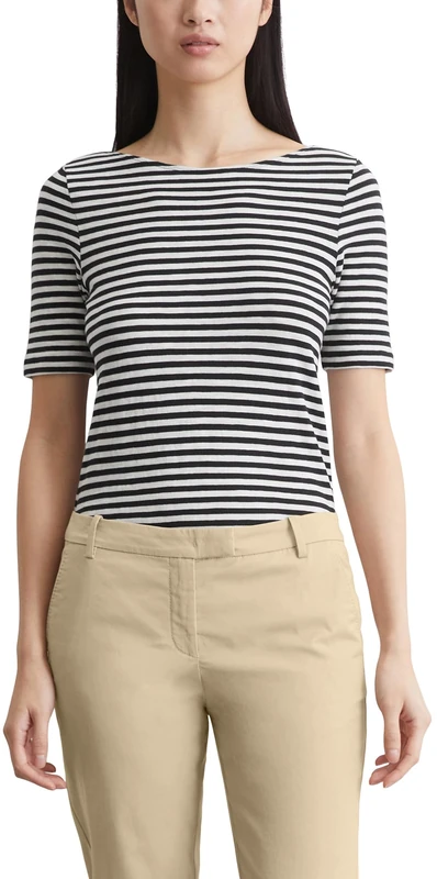 Marc OߴPolo Women's Striped T-Shirt with Boat Neck, Multicolor (Multi/Night Sky), XXL