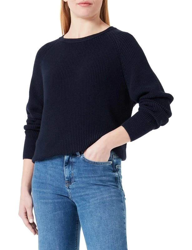 Marc OߴPolo Women's Organic Cotton Knitted Jumper with Round Neck, Blue (Night Sky), L