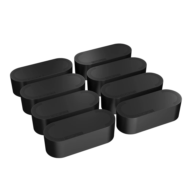 D-Line Cable Tidy Box 8-Pack, Hide & Conceal Extension Blocks, Organize Electrical Cables, Made from Robust Electrically-Safe ABS Material - 415mm (L) x 165mm (W) 135mm (H) - Large, Black