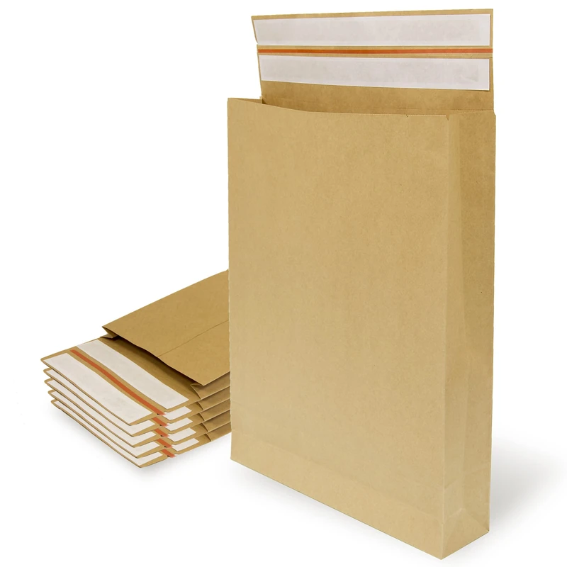 Kraft Paper Envelopes with Double 3 Gusset Silicone Strip for Shipping and Packaging - Paper Bags for Sending Clothes, Accessories, Decoration or Gifts - Ofituria