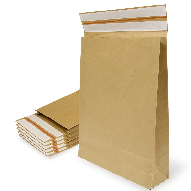 Kraft Paper Envelopes with Double 3 Gusset Silicone Strip for Shipping and Packaging - Paper Bags for Sending Clothes, Accessories, Decoration or Gifts - Ofituria